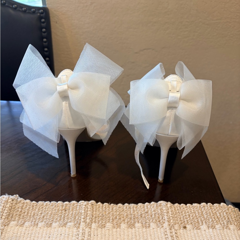 Lulu's White Tulle Bow Stiletto Heels